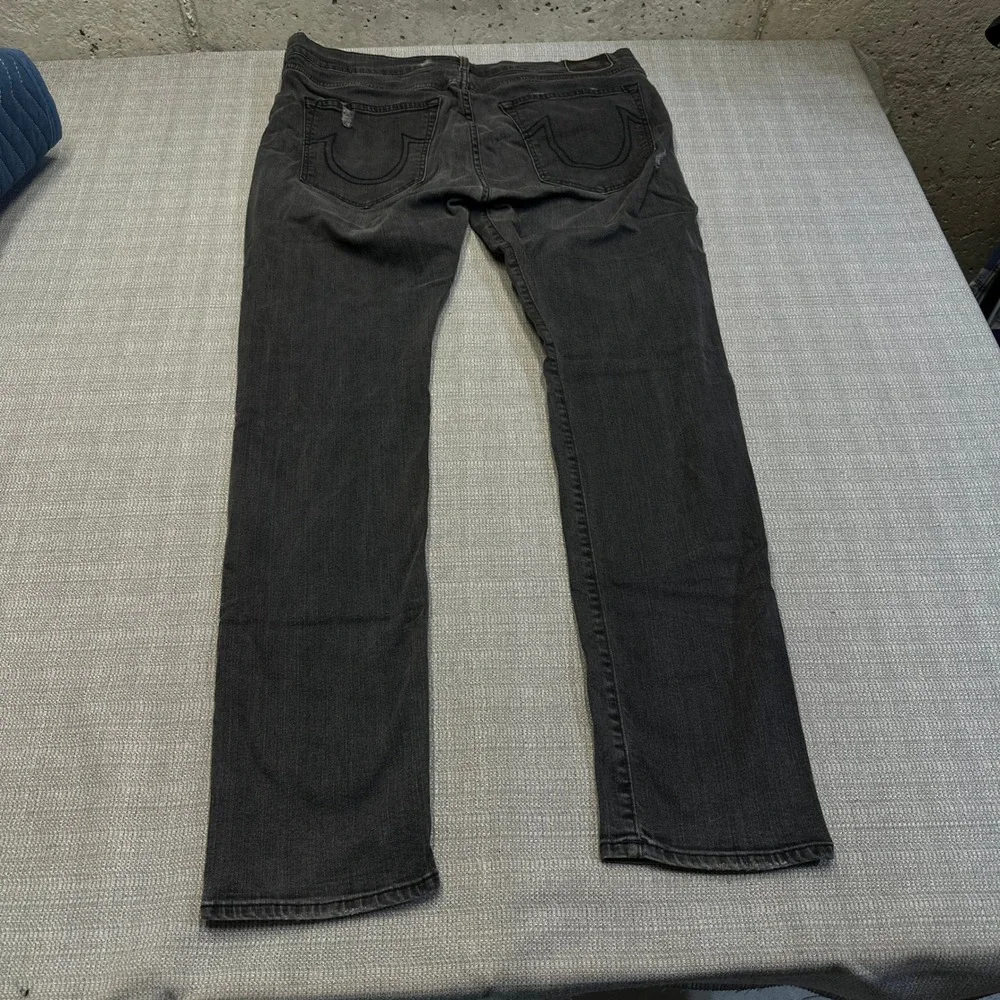 True Religion Rocco Relaxed Skinny Jeans Mens 40x33 Distressed Gray  Made in USA